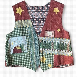 Handmade Patchwork Vest with Star and Animal Patterns
